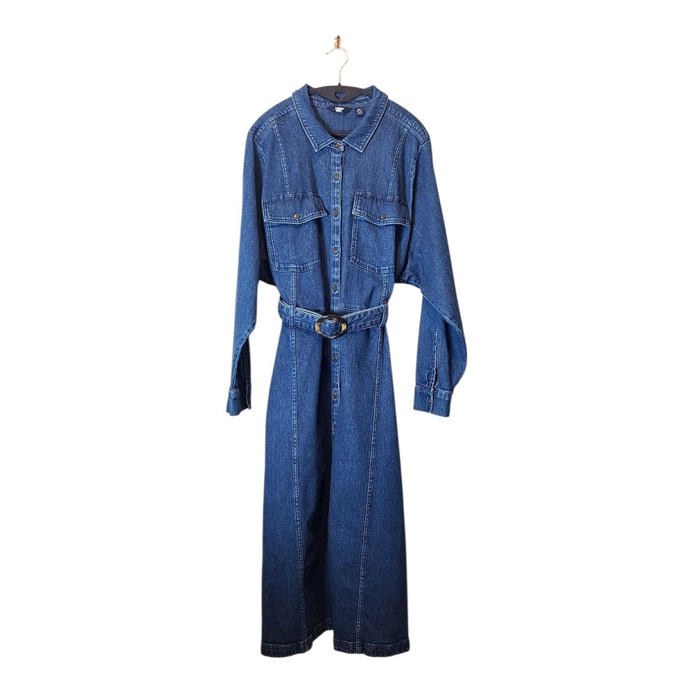 Lands' End Long Sleeve Denim Dress Belted Women's Size 3XL Fall Casual